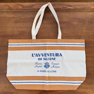 new Sézane Italy l'Avventura cotton tote tan gold yellow stripe limited edition